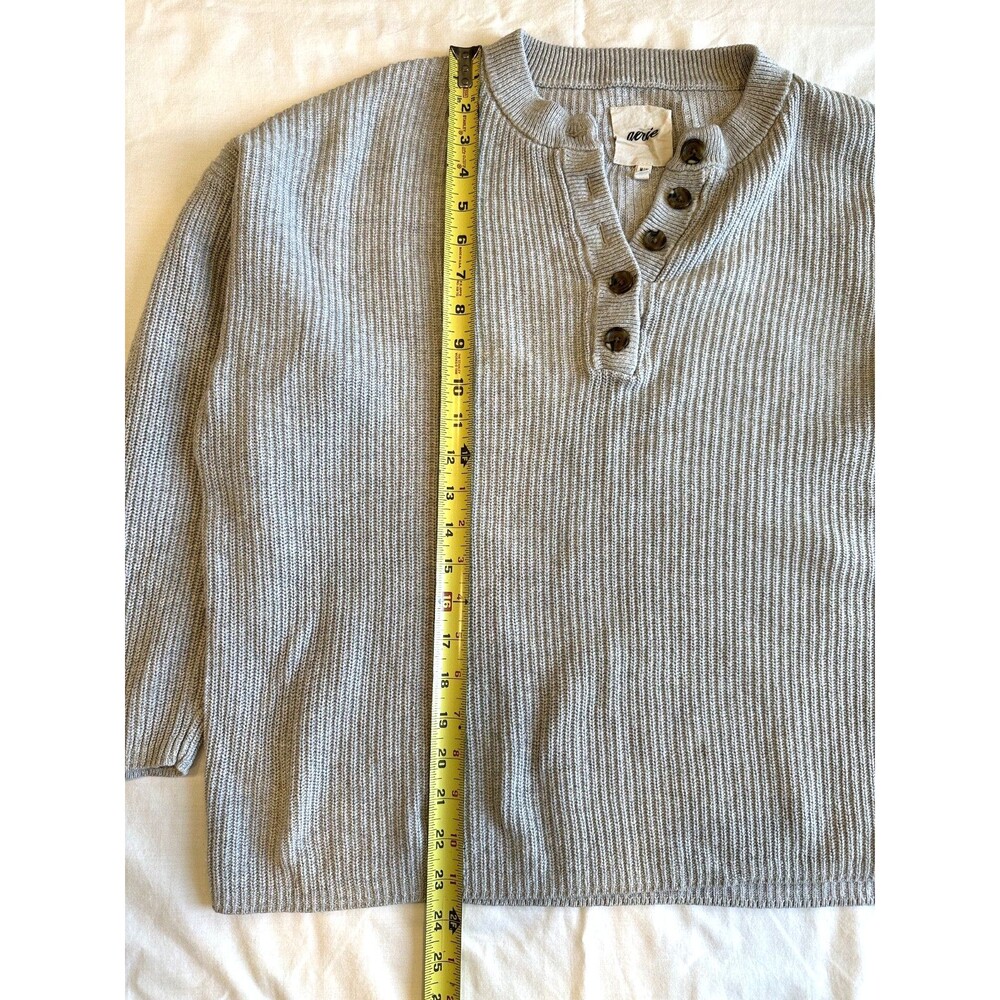Women’s Aerie Gray Knit Sweater Size Medium Henley Lounge Comfort Soft Leisure - Picture 6 of 10